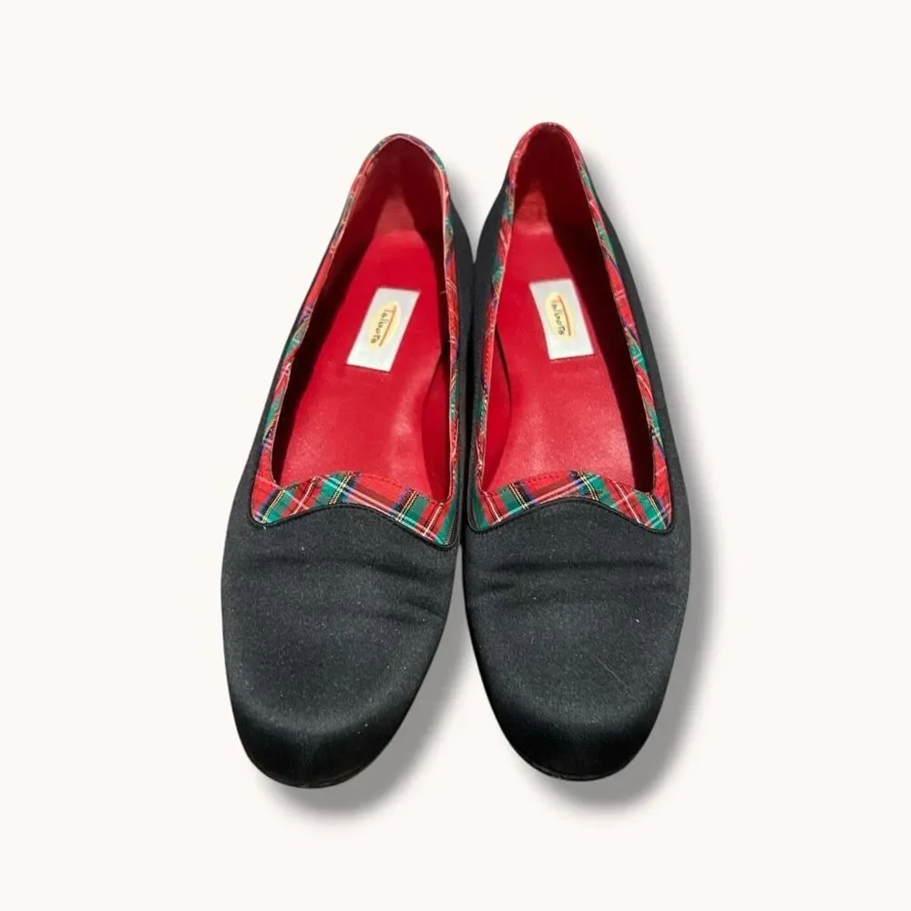 Talbots Made in Spain Tartan Trim Ballet Flats Black 7B